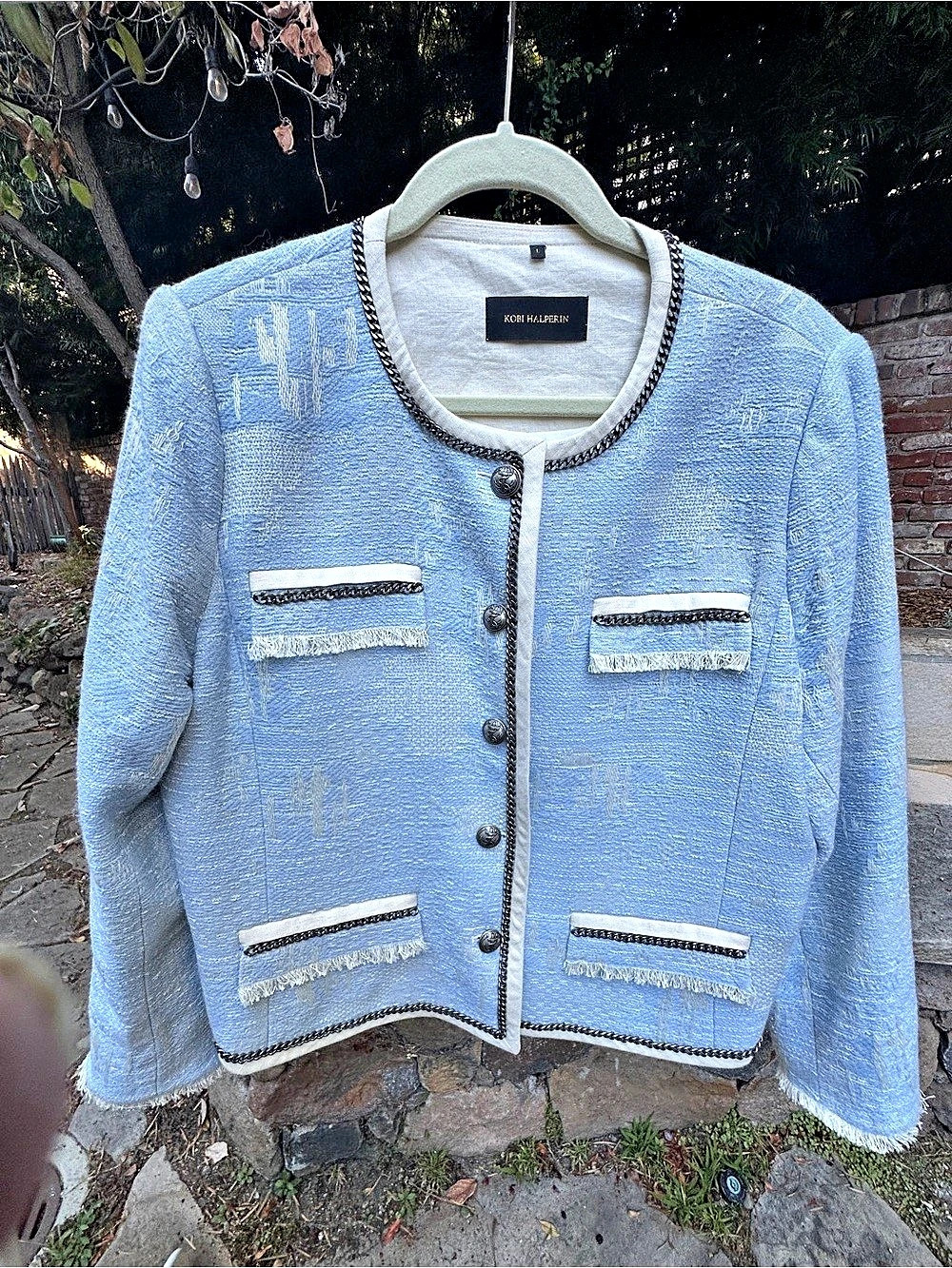 Kobi Halperin Chain Tweed Jacket Blue & White Size Large